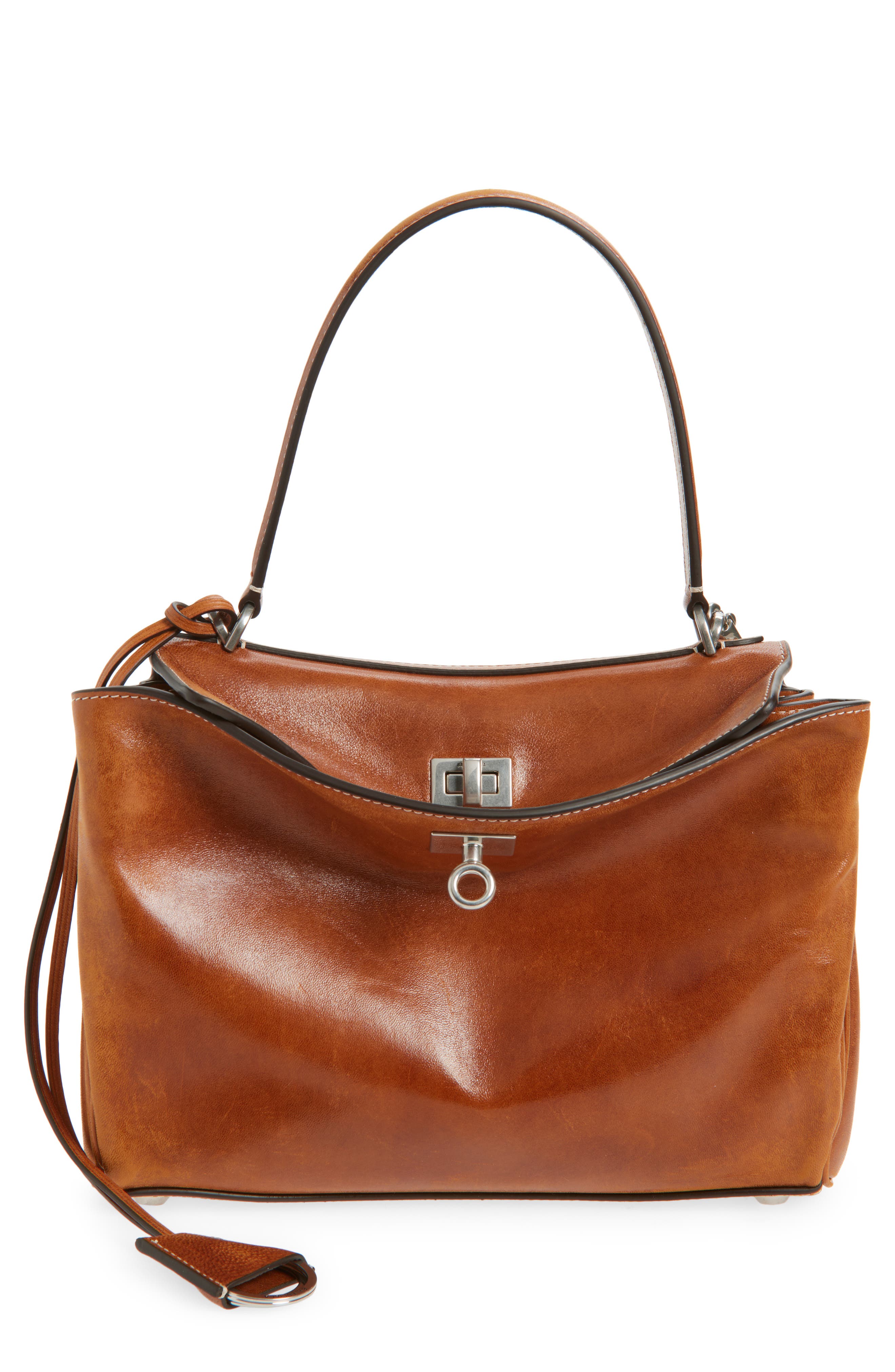 Balenciaga Small Rodeo Leather Top Handle Bag, Main, color, Tan