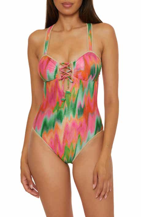 Becca Mirage Metallic Lace-Up One-Piece Swimsuit