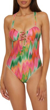 Becca Mirage Metallic Lace-Up One-Piece Swimsuit