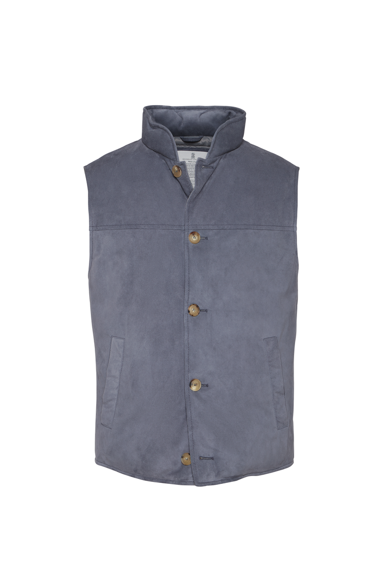 Brunello Cucinelli Suede down vest, Main, color, Denim
