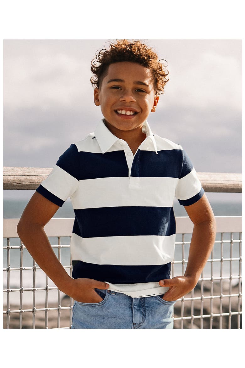 Boys Short Sleeve Rugby Polo, Main, color, Classic Navy/White Stripe