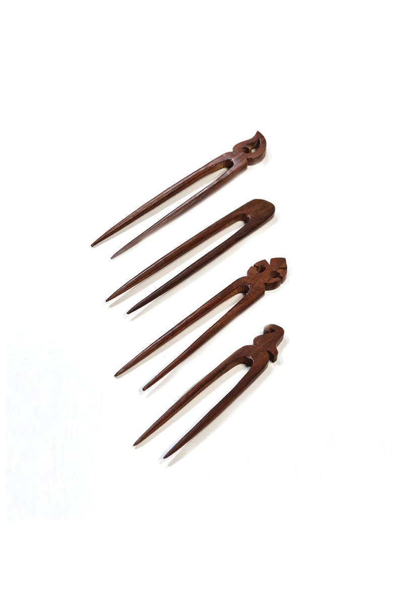 Matr Boomie Woodcut Hair Pins - Set of 4, Main, color, Hand Carved Wood