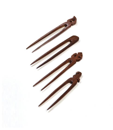 Woodcut Hair Pins - Set of 4