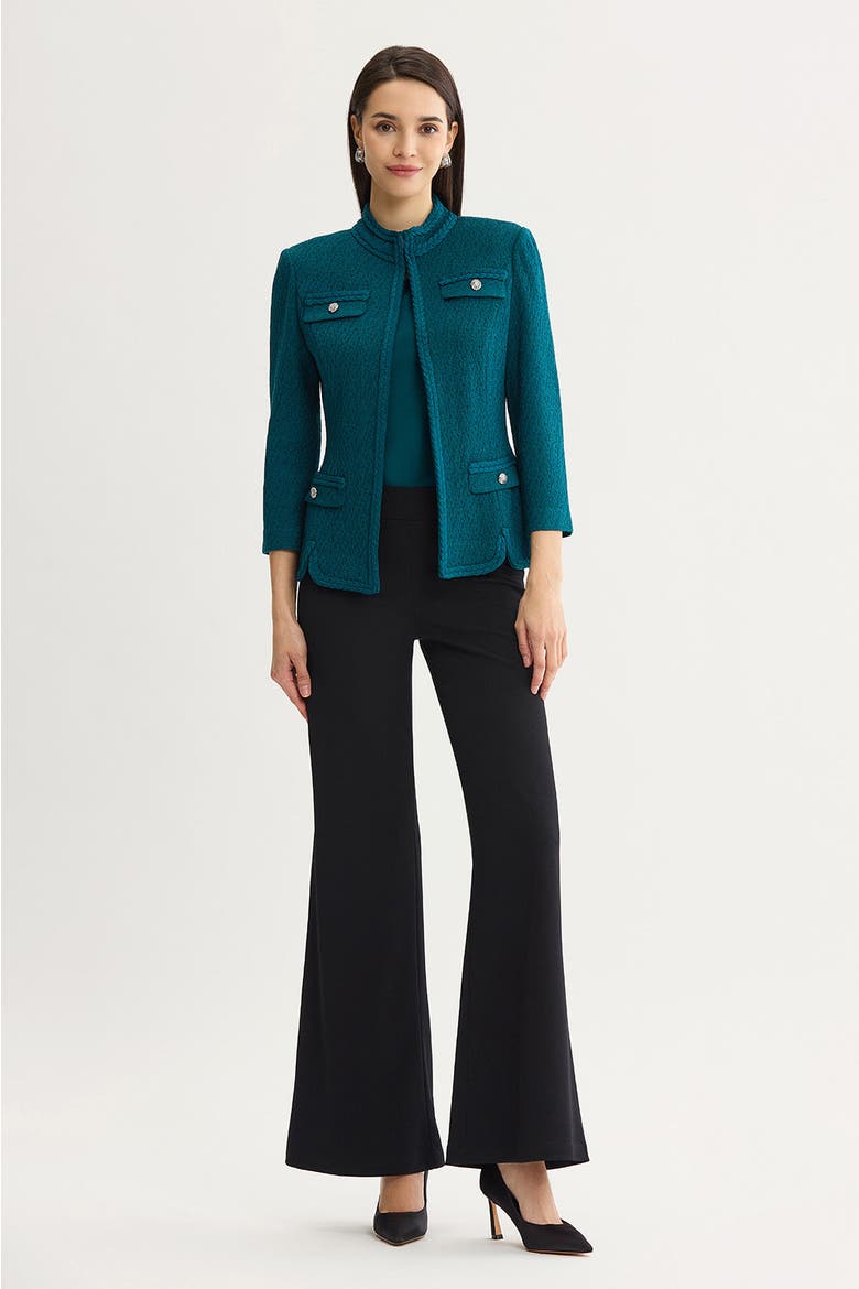 Braided Trim Pointelle Knit Jacket, Alternate, color, Deep Teal