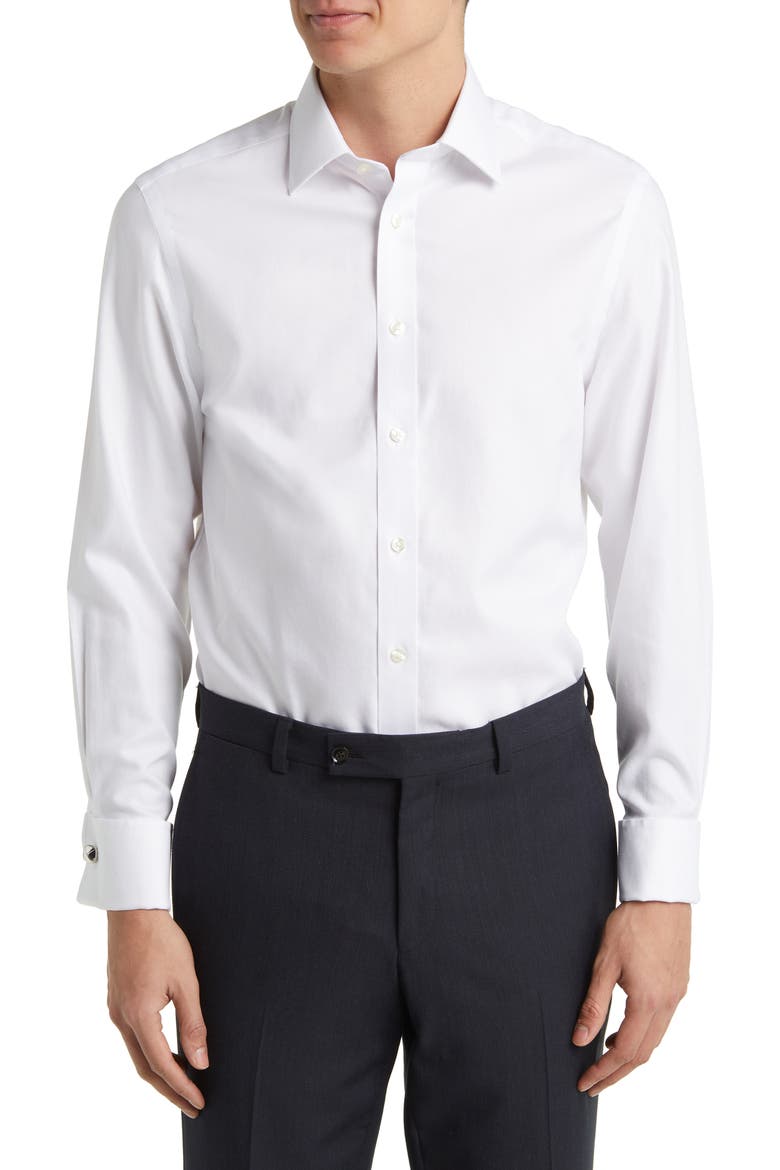 Non-Iron Royal Oxford Slim Fit Shirt Double Cuff, Main, color, WHITE