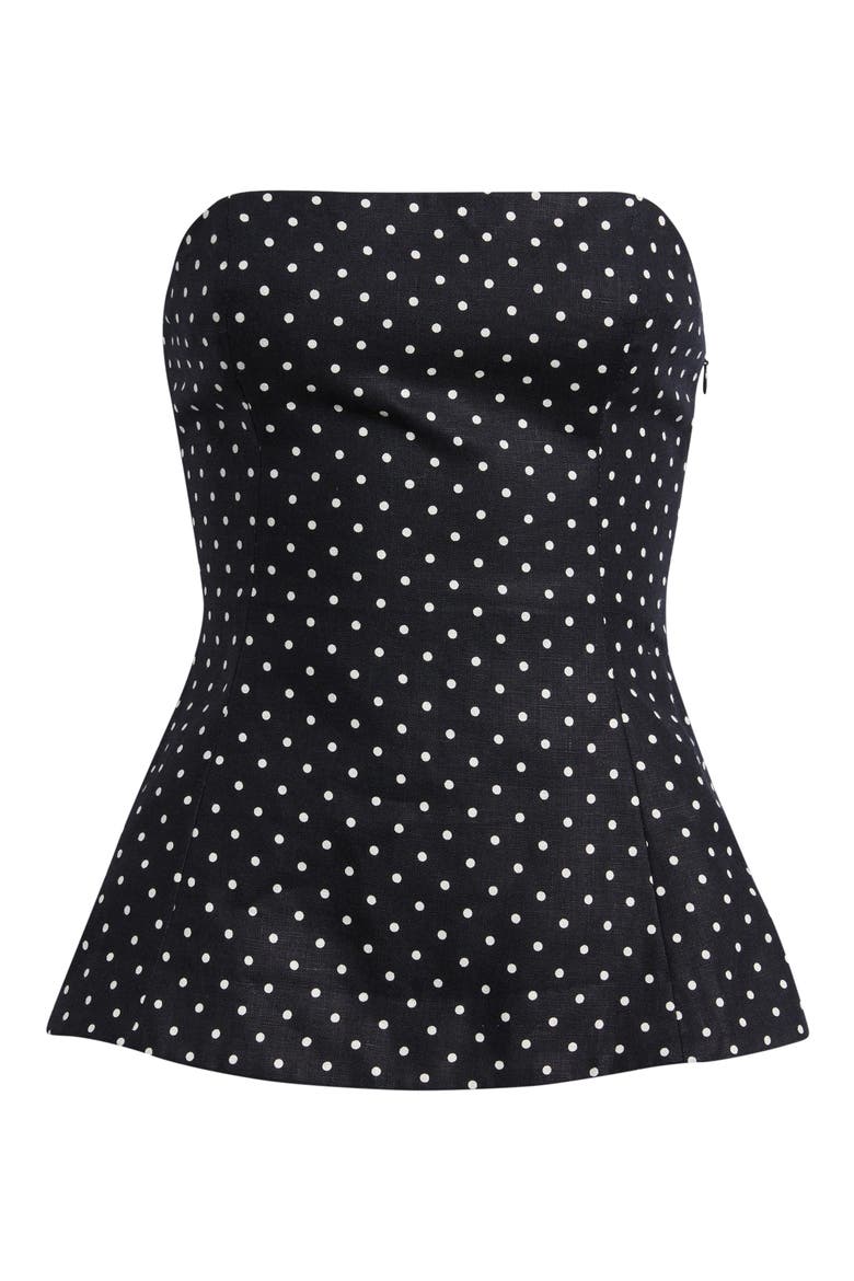 Petro Polka Dot Strapless Linen Peplum Top, Alternate, color, LOLA POLKA DOT-BLACK/ CREAM