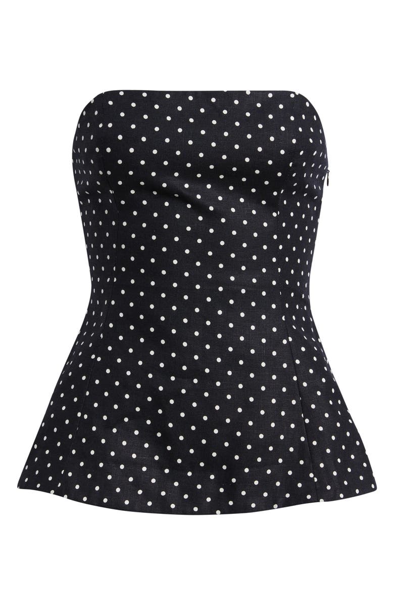 Faithfull the Brand Petro Polka Dot Strapless Linen Peplum Top, Alternate, color, Lola Polka Dot-Black/ Cream