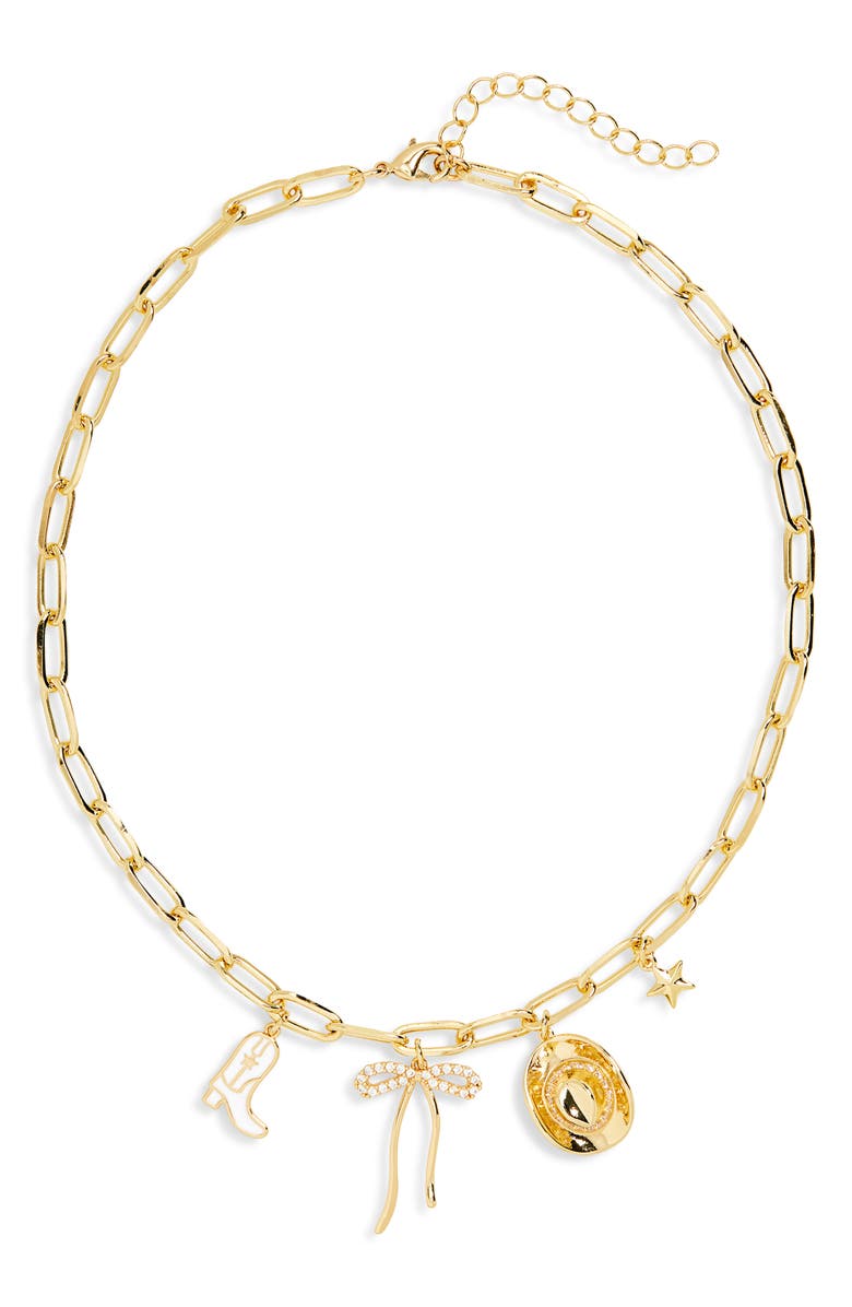 Leith Western Enamel & Cubic Zirconia Charm Necklace, Alternate, color, White- Gold