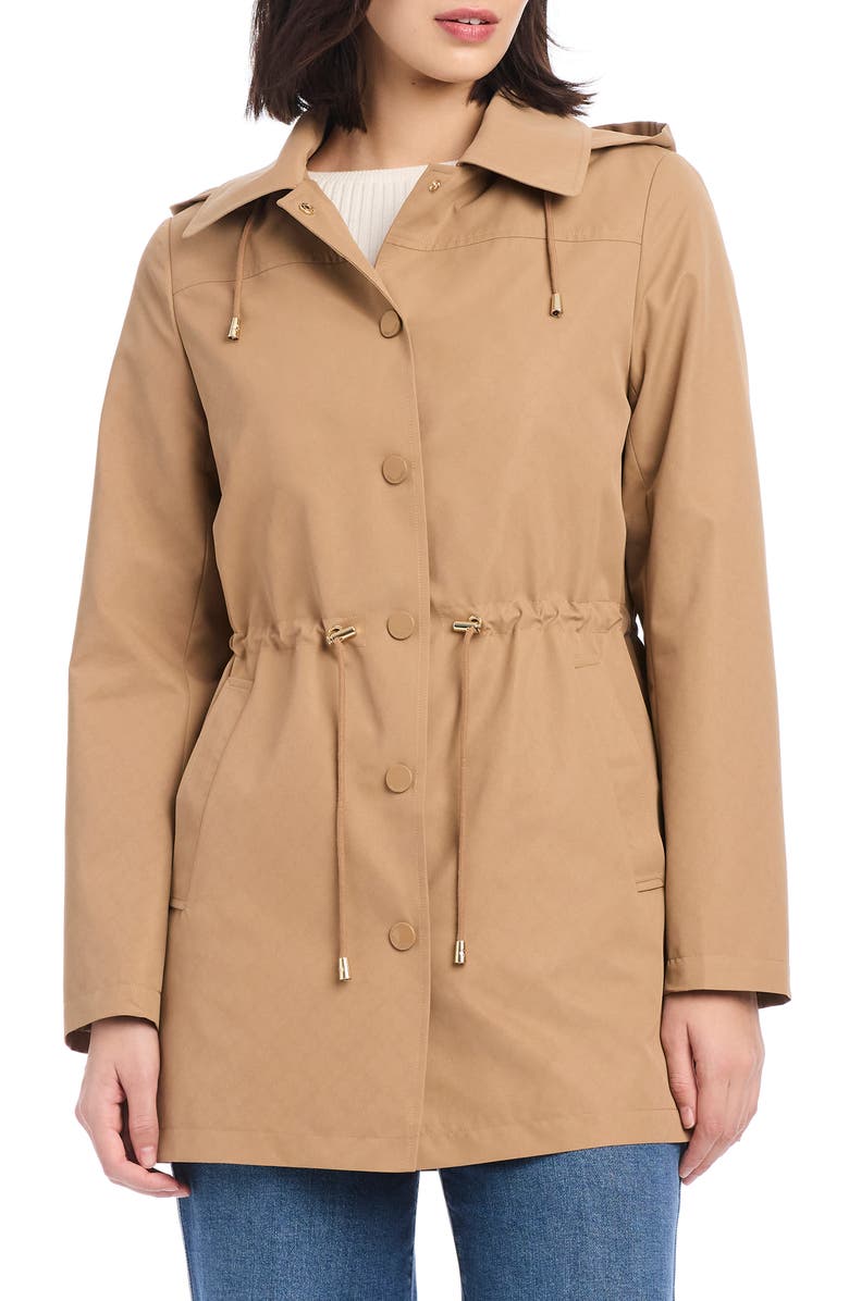 Kate Spade New York Magic Print Hooded Rain Jacket, Main, color, Camel