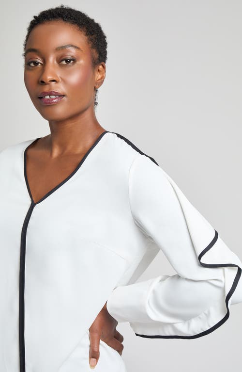 Ming Wang Contrast Trim Crêpe De Chine Top In White/black