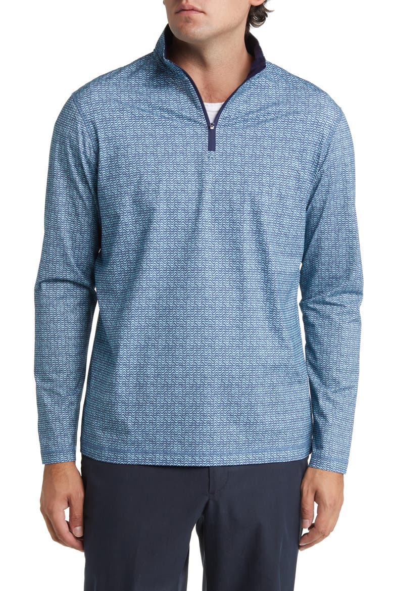 OoohCotton® Print Quarter Zip Pullover, Main, color, PEACOCK