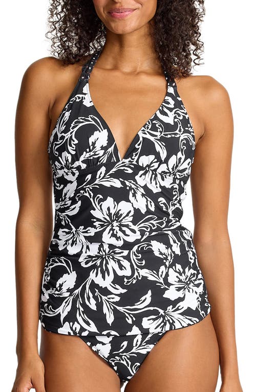 Tommy Bahama Sunset Blooms Reversible Halter Upf 50+ Tankini Top In Brown