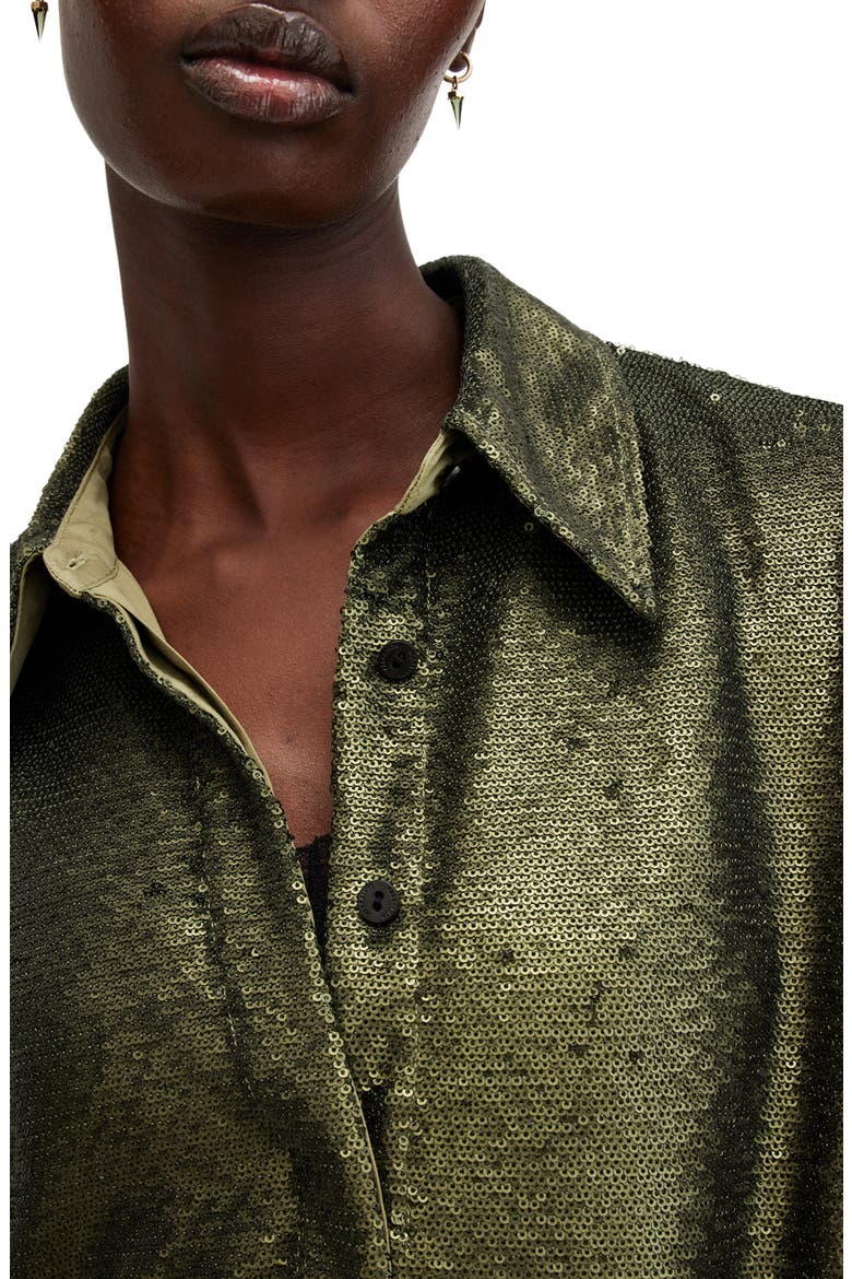 Charli Sequin Relaxed Fit Button-Up Shirt, Alternate, color, OLIVE GREEN