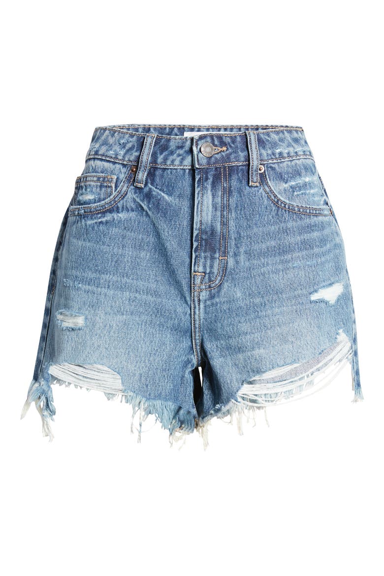 High Waist Distressed Cutoff Denim Shorts, Alternate, color, DARK WASH