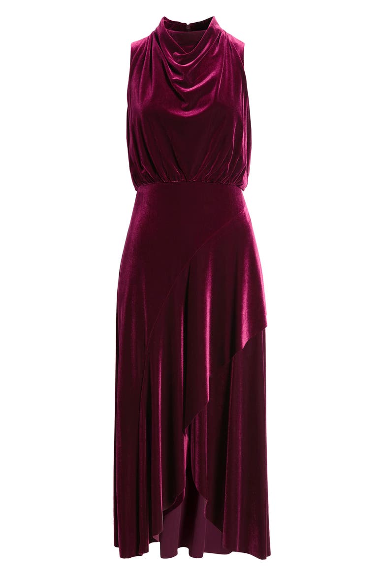 Cowl Neck Velvet Midi Dress, Alternate, color, WINE