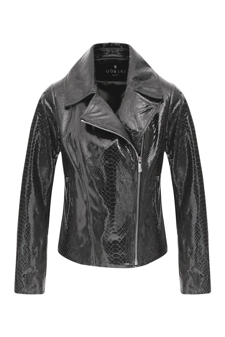 Genuine Metis Suede Pythn Printed Moto Zip Jacket, Alternate, color, ANTHRACITE