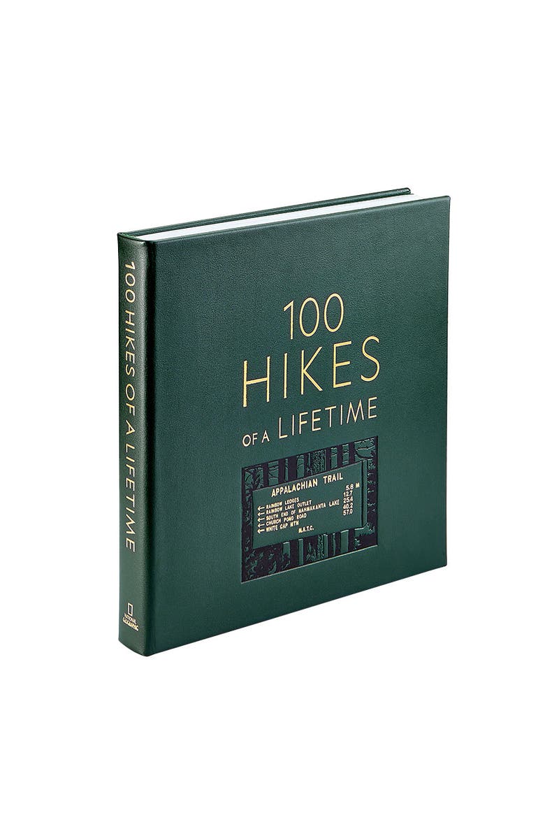 Graphic Image 100 Hikes Of A Lifetime Leather Coffee Table Book, Alternate, color, Green