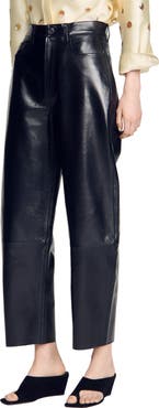 SANDRO Leather barrel-leg trousers