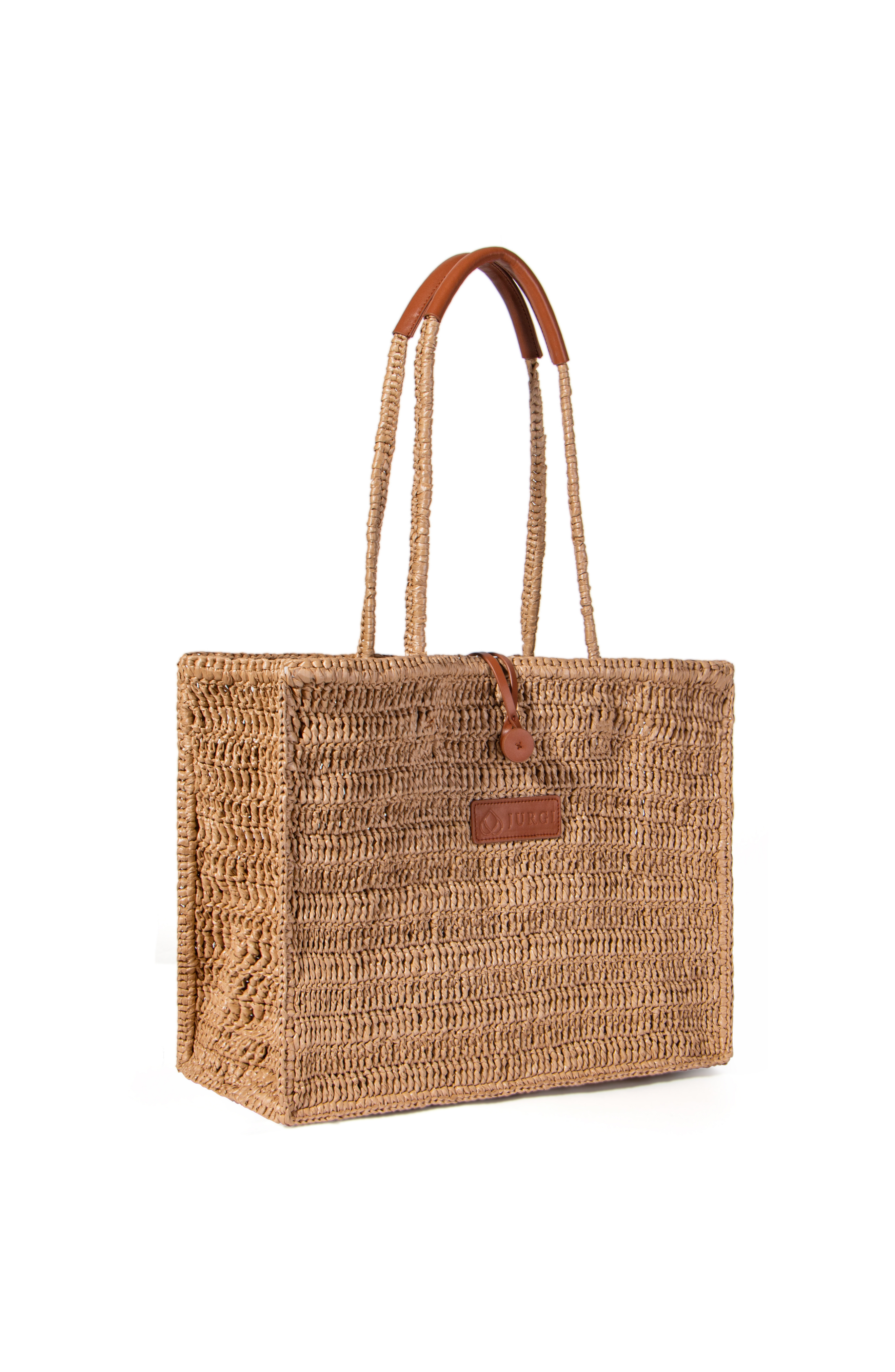 JURGI Straw and Leather Beach Tote, Main, color, Natural