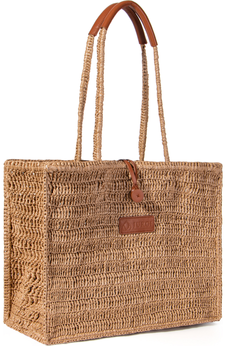 JURGI Straw and Leather Beach Tote, Main, color, Natural