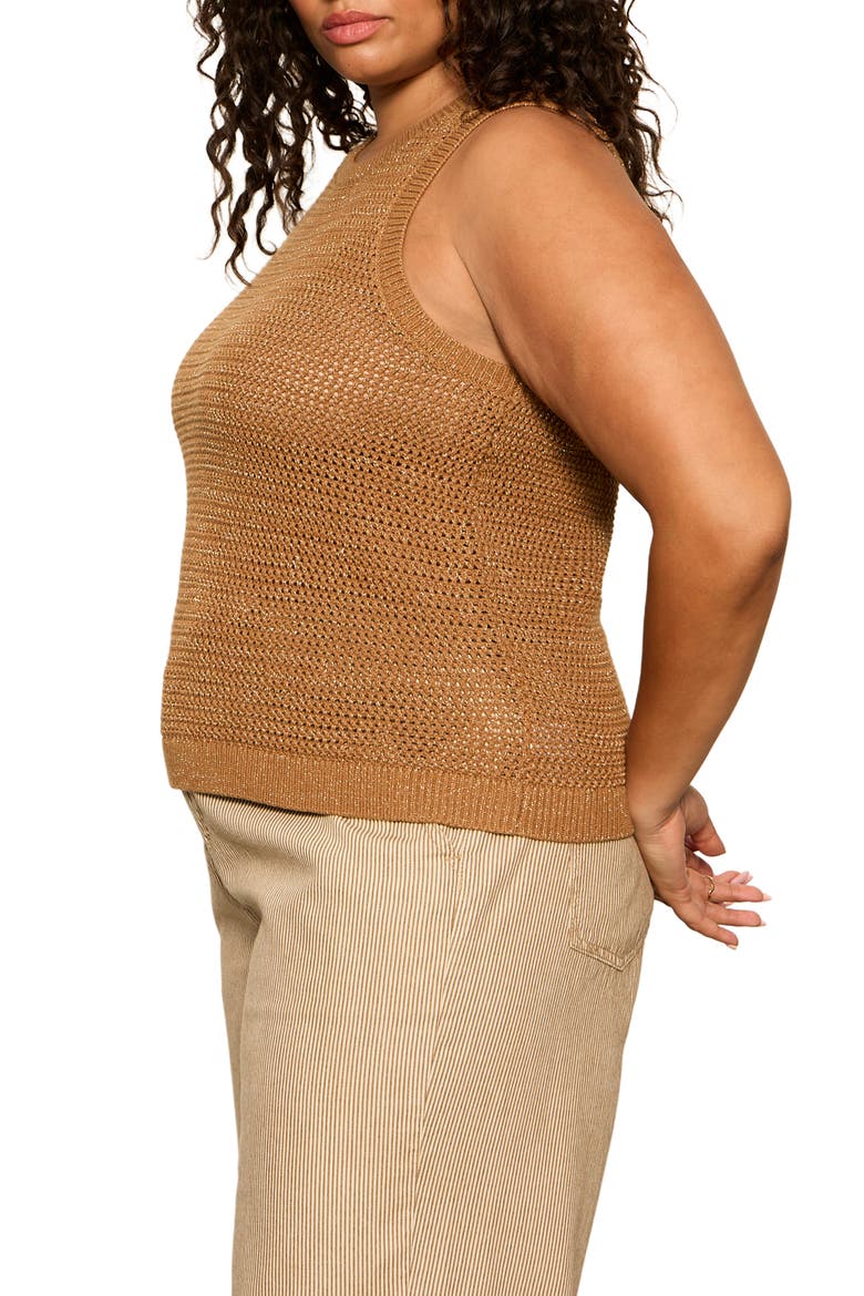 Metallic Sheer Open Stitch Sweater Tank, Alternate, color, TOASTED BROWN