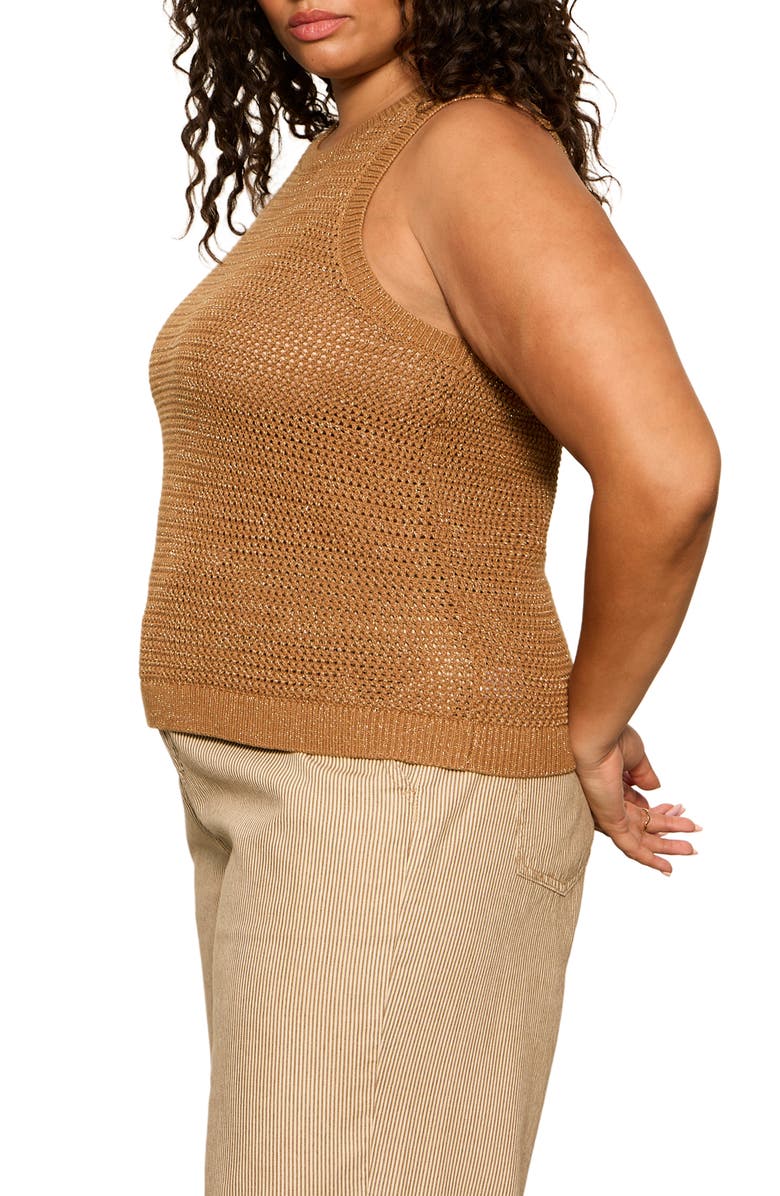 Sanctuary Metallic Sheer Open Stitch Sweater Tank, Alternate, color, Toasted Brown