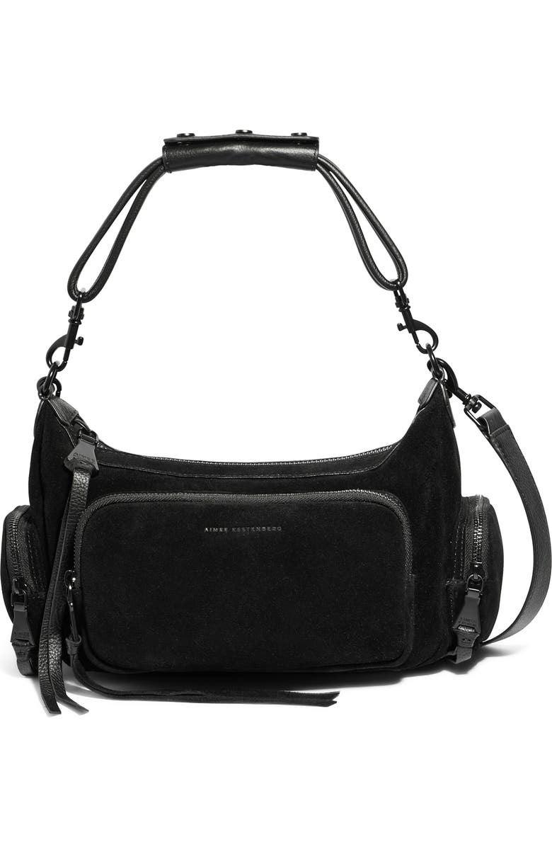 AIMEE Away We Go Suede Shoulder Bag, Main, color, Black Suede