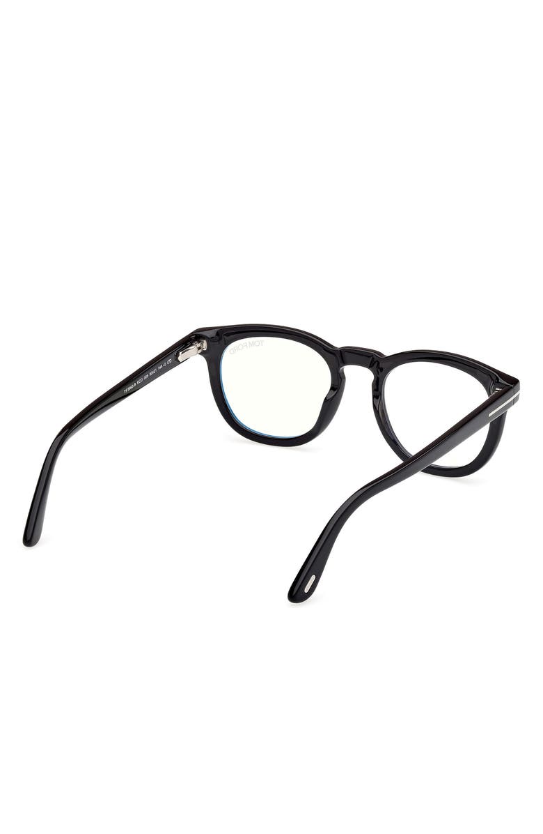 TOM FORD 50mm Small Round Blue Light Blocking Glasses, Alternate, color, Black/ White Eco / T Logo