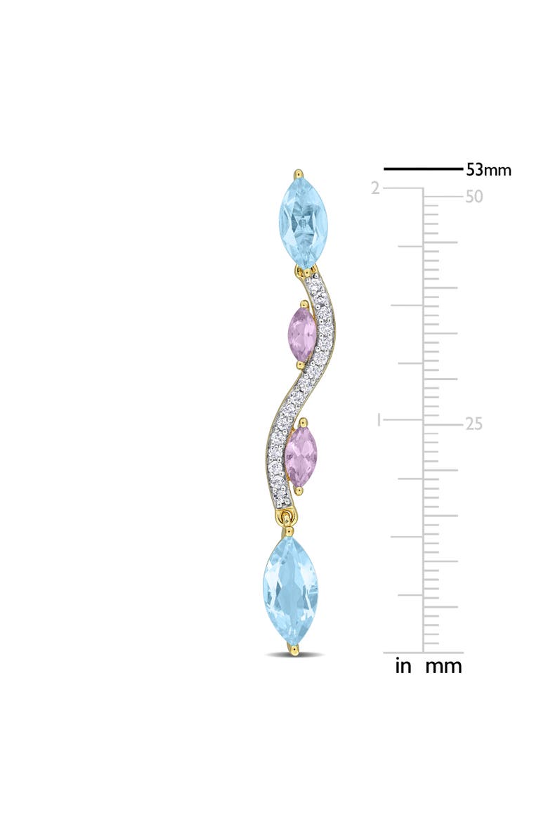 Blue Topaz Wavy Drop Earrings Yellow Plated Silver, Alternate, color, Blue Topaz