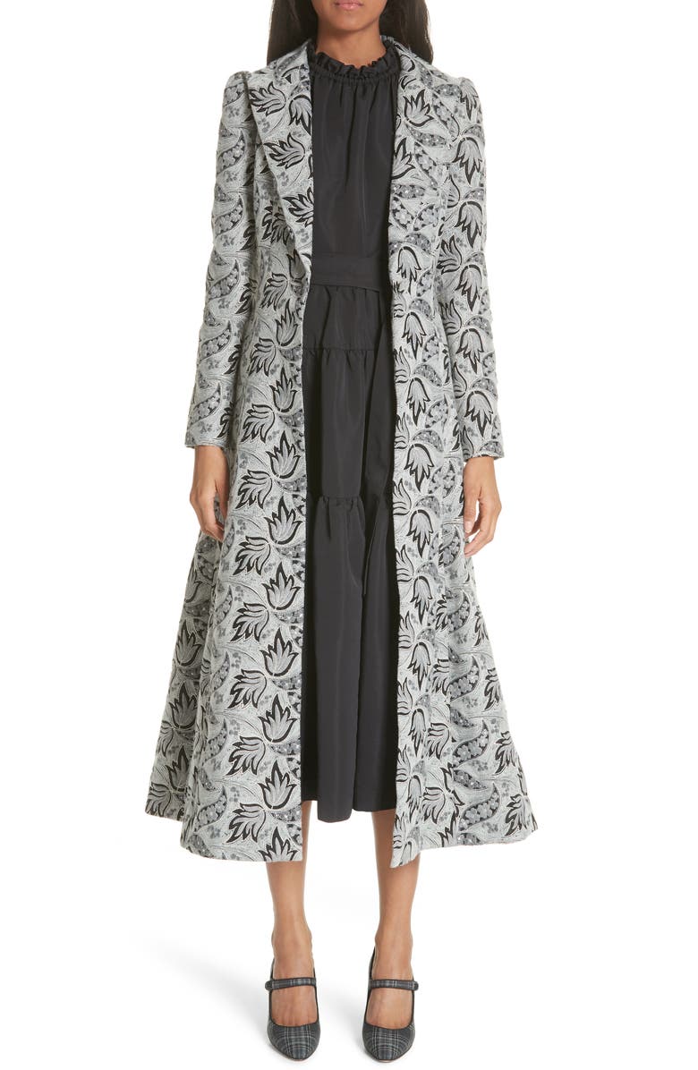 CO Long Embroidered Jacquard Coat, Main, color, 