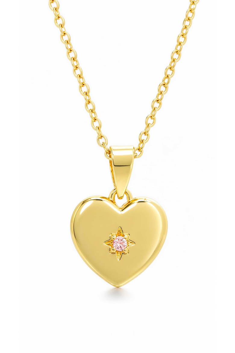 Kids' Pink Cubic Zirconia Heart Pendant Necklace, Main, color, GOLD