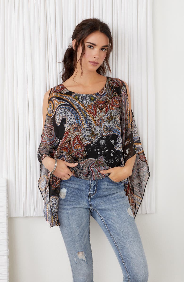 Karen Kane Scarf Print Cold Shoulder Georgette Blouse, Alternate, color, 