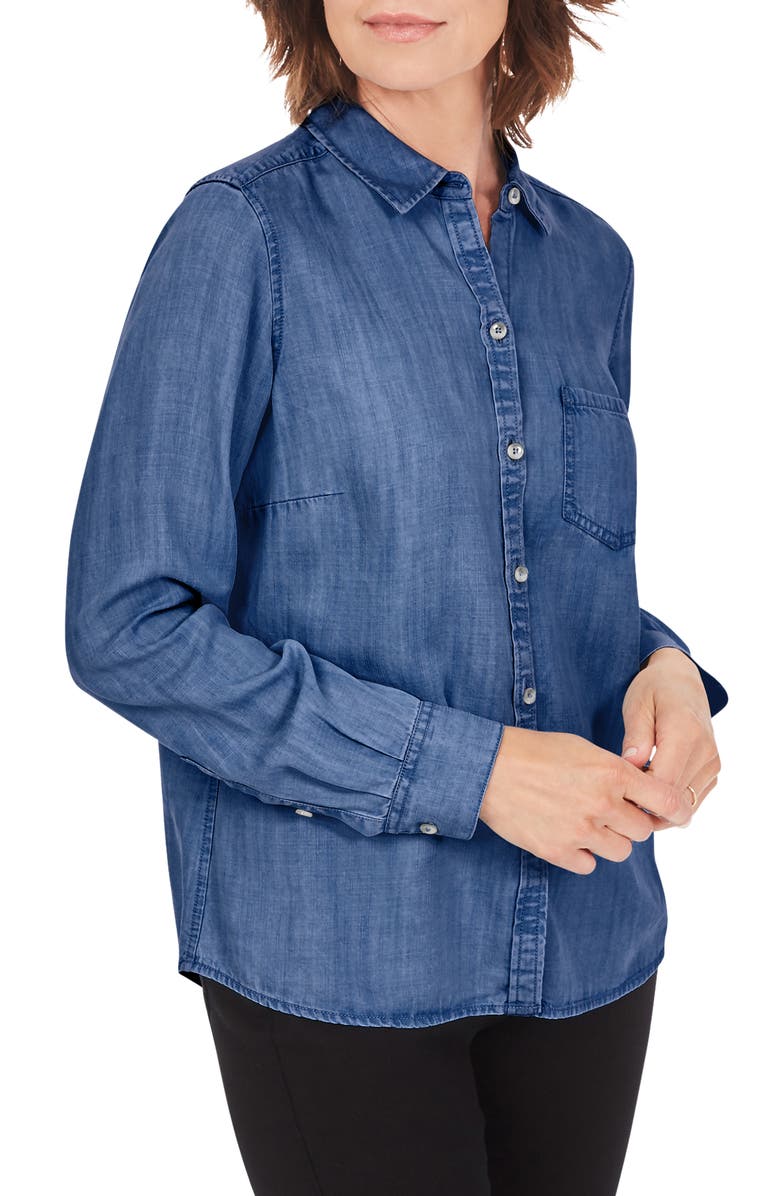 Foxcroft The Hampton Chambray Button-Up Shirt, Main, color, 