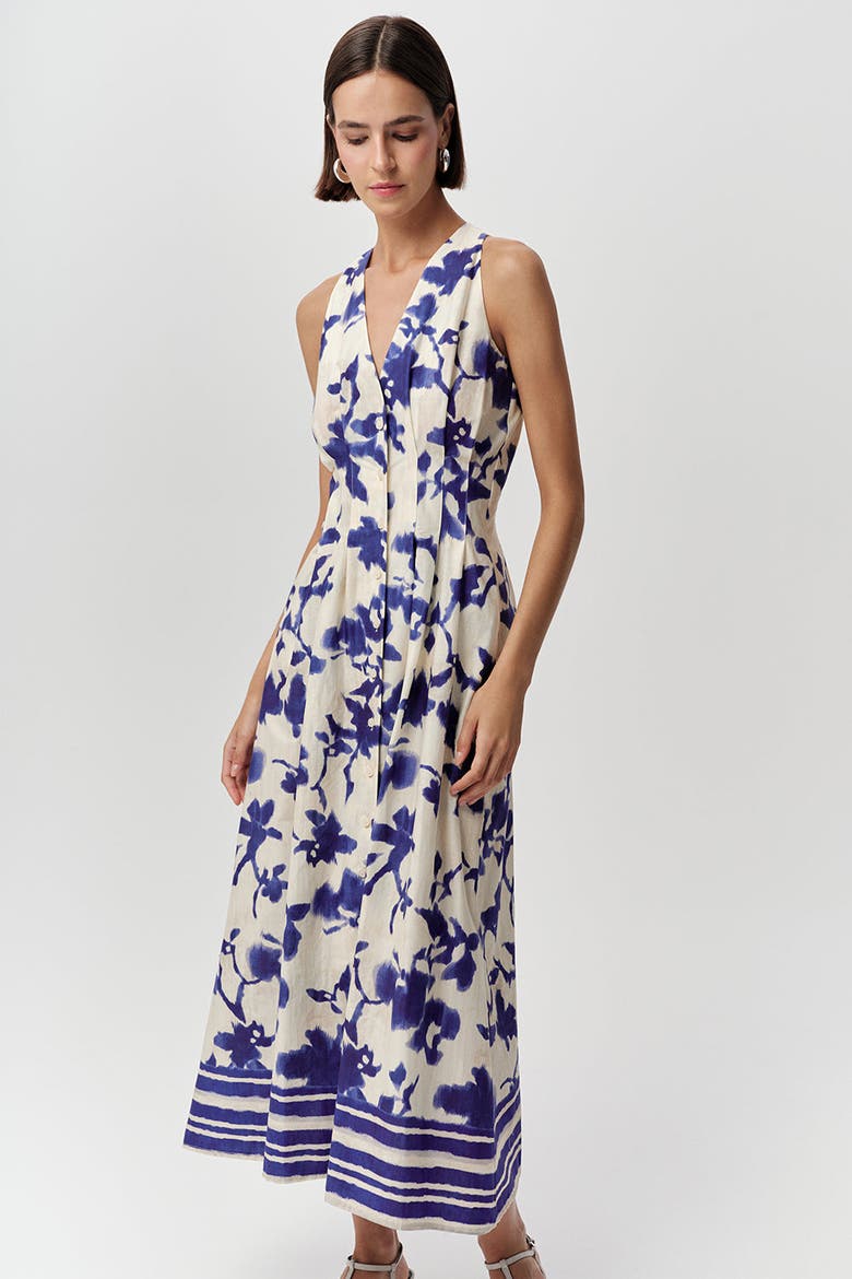 Zeta Sleeveless V Neck Midi Dress, Alternate, color, Sax