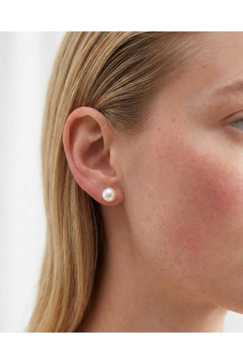 Minimalist Pearl Stud Earrings, Alternate, color, Silver