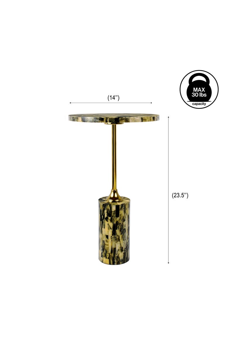 JONATHAN Y Hedda Contemporary Glam Metal/Resin Faux Stone Round End Table, Alternate, color, Yellow