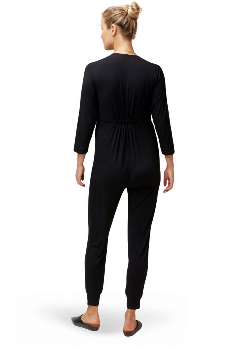 Amabella Maternity Nursing Jumpsuit, Alternate, color, BLACK