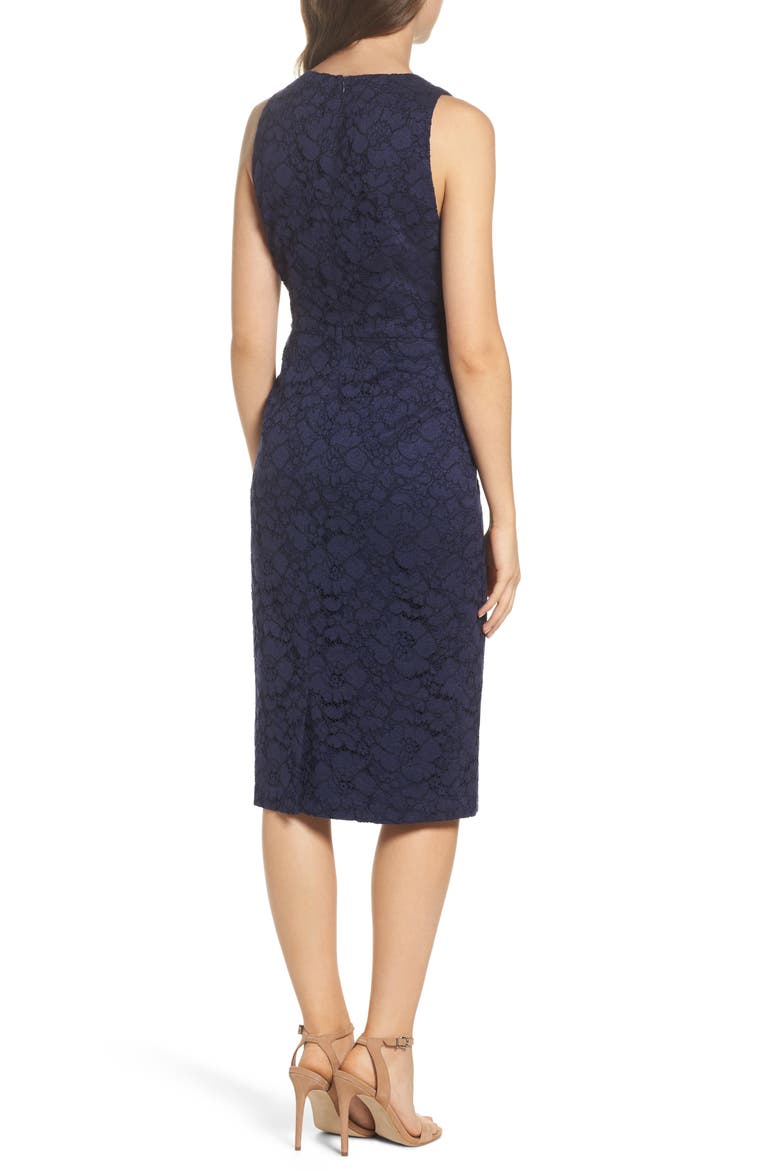 Appliqué Lace Sheath Dress, Alternate, color, NAVY