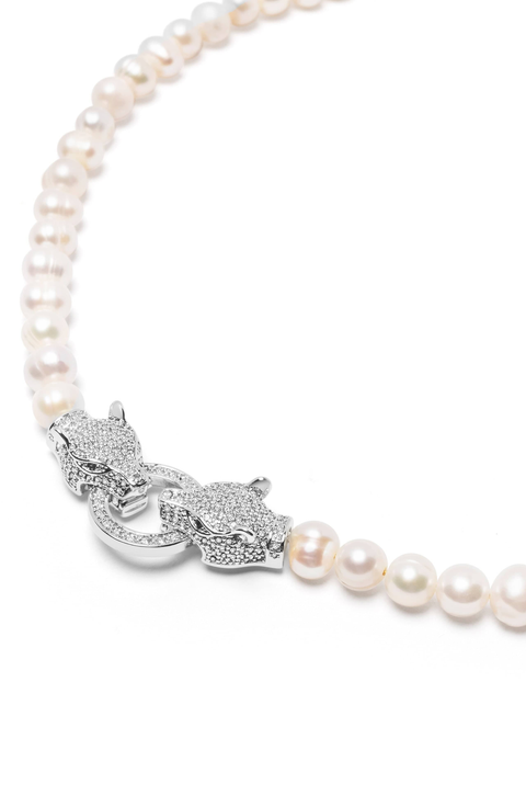Double Panther Head Pearl Choker Necklace
