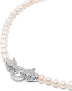 Nialaya Double Panther Head Pearl Choker Necklace