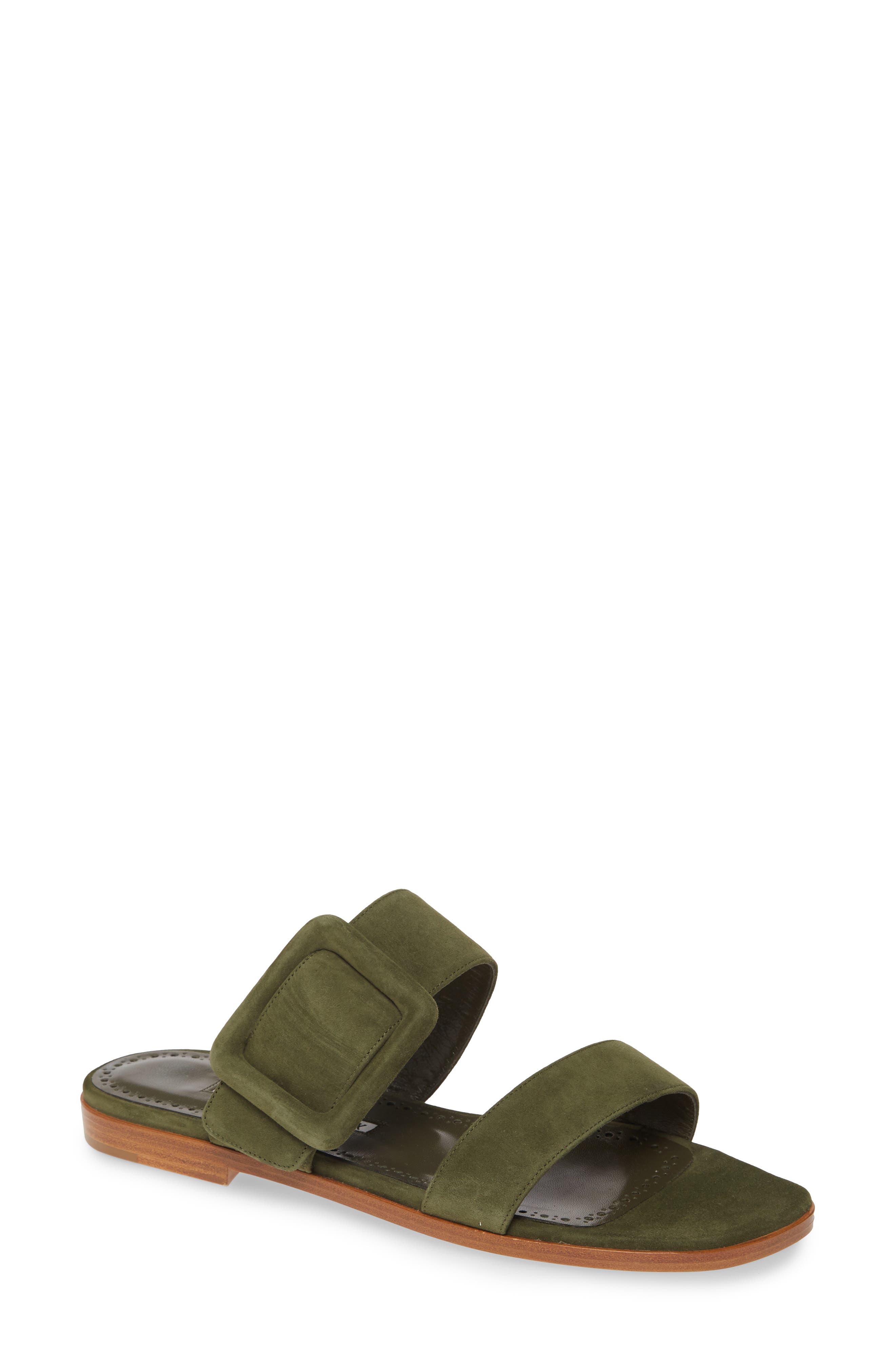 Tituba Buckle Slide Sandal, Main, color, MILITARY GREEN SUEDE