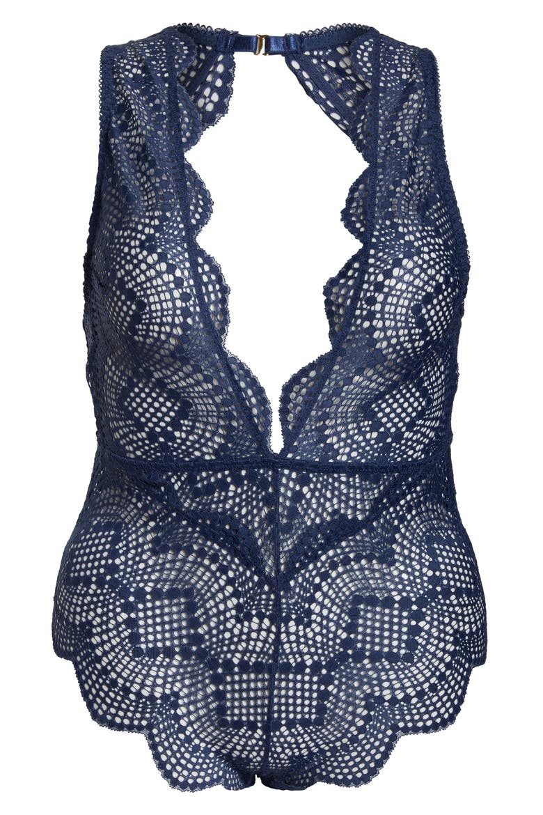 Plunge Neck Lace Teddy, Alternate, color, BLUE INDIGO