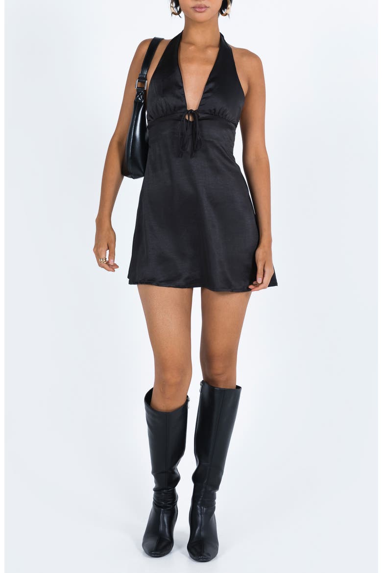 Lanier Satin Halter Minidress, Main, color, BLACK