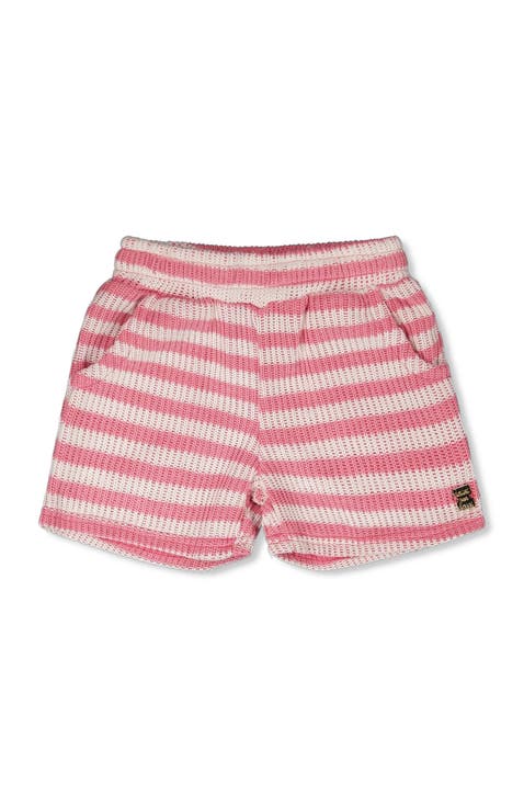 Elastic Waist Scoop Pockets Striped Shorts