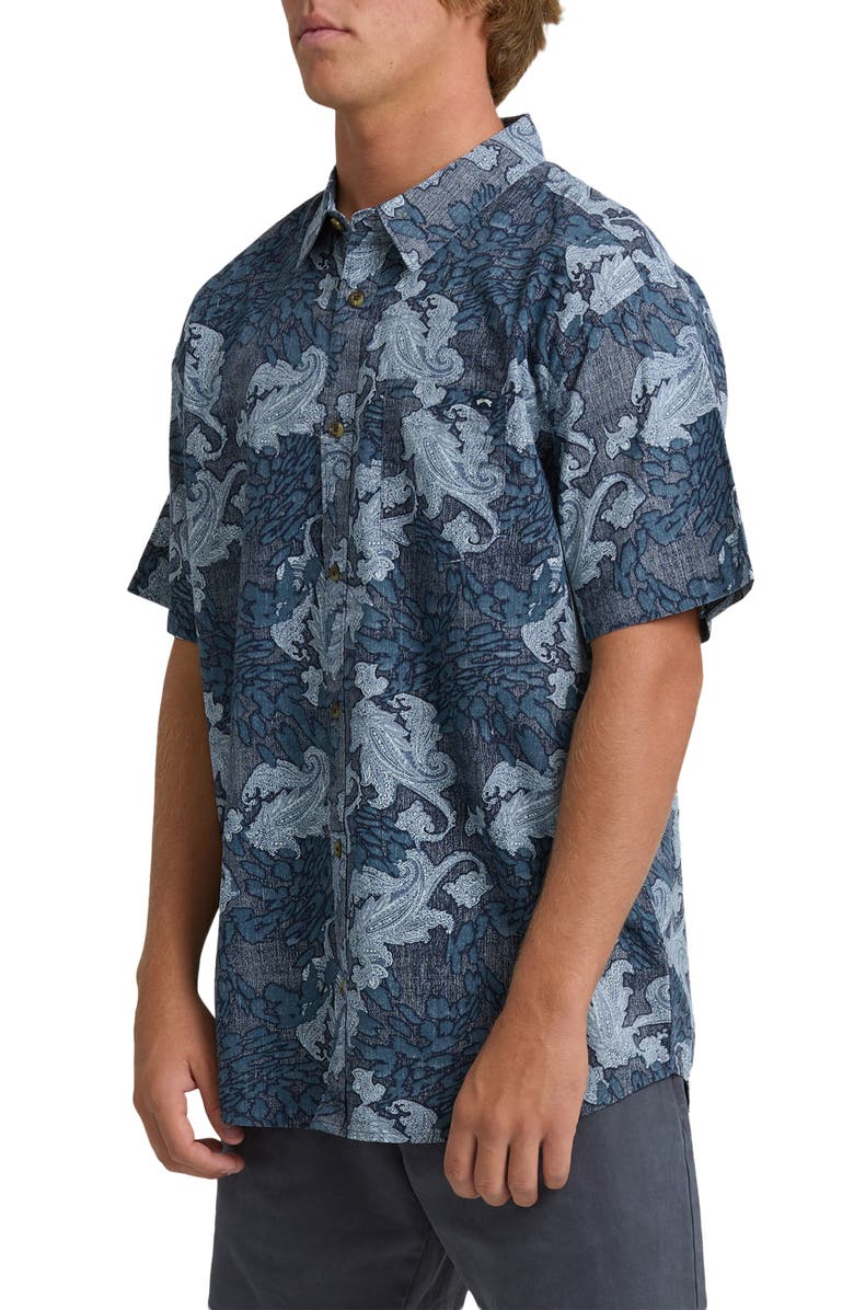 Billabong Sundays Paisley Short Sleeve Button-Up Shirt, Alternate, color, Mid Blue