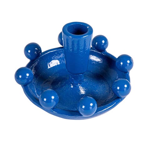 Cast Metal Taper Holder with Orbs, Blue