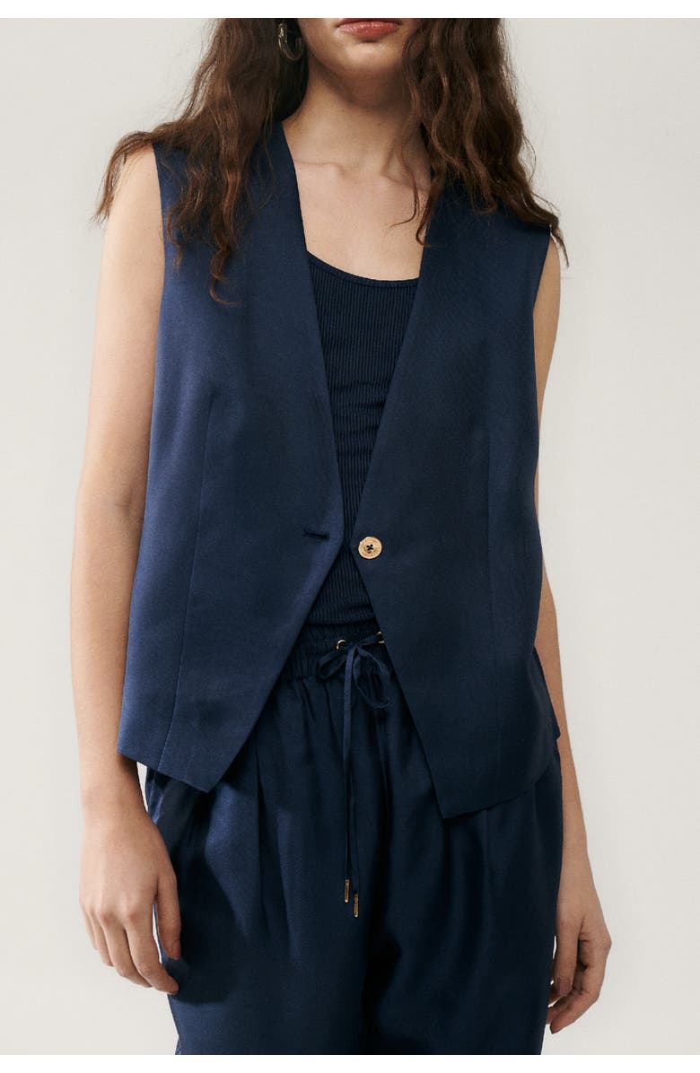 SILK LAUNDRY TWILL SLOUCH VEST MIDNIGHT, Main, color, 
