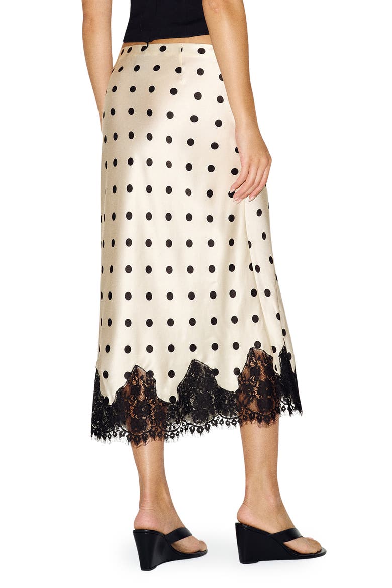 Carolina Lace Trim Silk Midi Skirt, Alternate, color, SUNDAE DOT