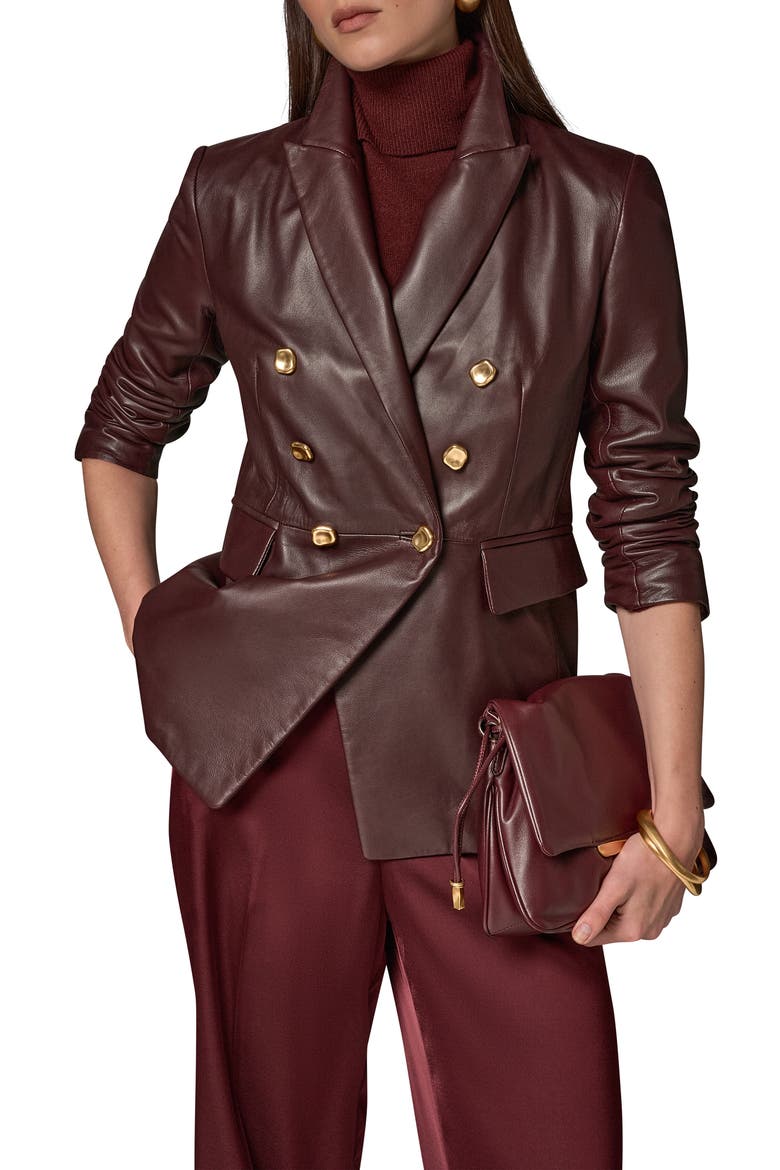 Double Breasted Leather Blazer, Main, color, BLACK CHERRY