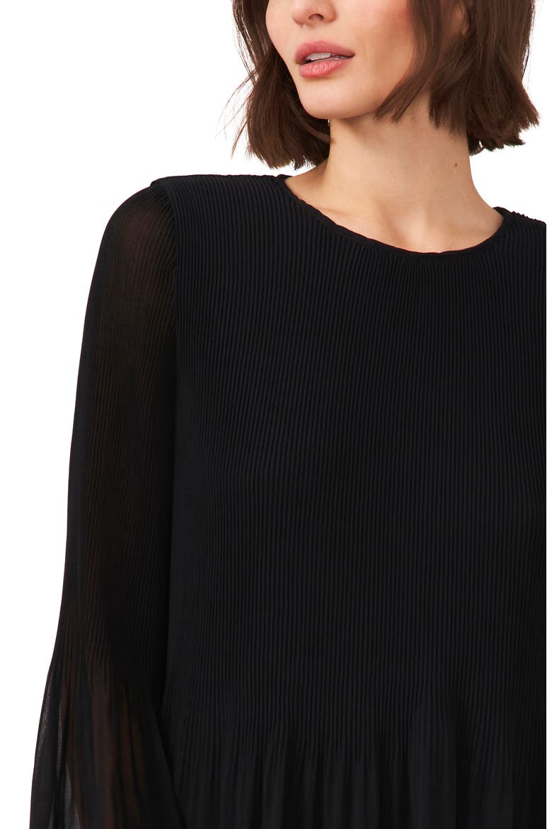 Plissé Long Sleeve Dress, Alternate, color, RICH BLACK 060